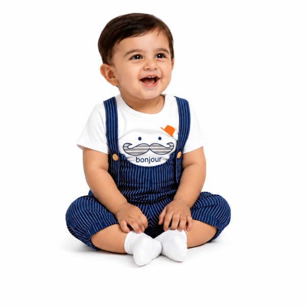 2-Pc Striped T-Shirt & Dungaree Set