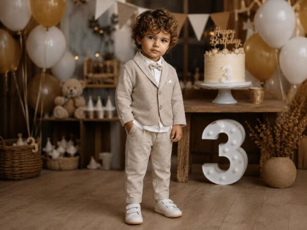 Premium Boys Party Wear Suit Set – Elegant Beige Formal Outfit